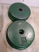 Six 5 lb barbell weights. 11c