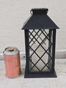 Distressed Green Lantern with Faux Plant & LED Lantern. 5C