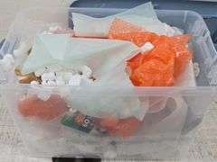 Sterilite Latch Top Storage Tote Full of Packing Supplies. 4A