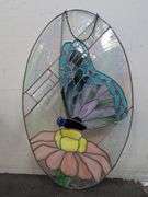 Stained glass oval butterfly window hanging 18.5" x 28.5"