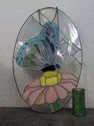 Stained glass oval butterfly window hanging 18.5" x 28.5"