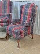 Pair of Vintage Plaid Wingback Armchairs