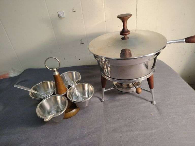 Mid Century chafing dish and condiment tray