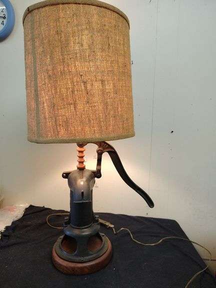 Vintage cast iron  hand pump lamp 31 1/2" tall