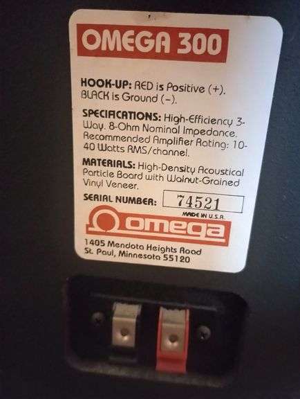 Omega speakers 14 1/2"×10 1/2"×24 1/2"