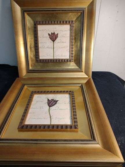Pair of single flower prints 17 1/2 x 17 1/2