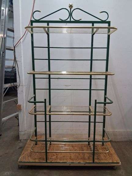 Green and gold metal shelf