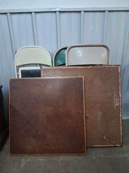 2 folding tables and 3 folding chairs