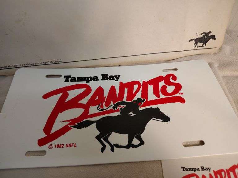 1982 Tampa Bay Bandits license plate and photograph