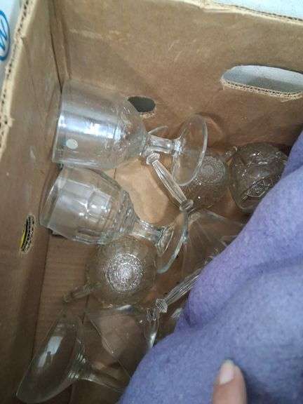 Box lot: Mason jars, vintage bottles, and glassware. 11b