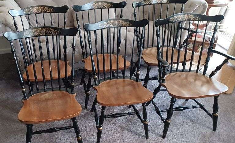 Hitchcock Black Chairs 4 Side and 2 Arm Chairs. (BIN $150.00)