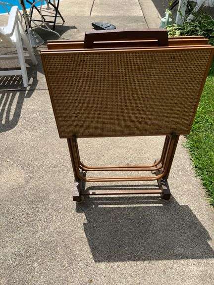 60’s MCM Retro TV Tables w/ Mod Grasscloth