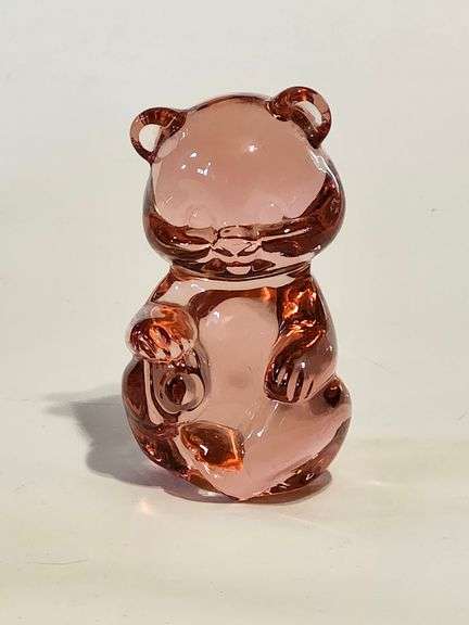 Fenton rose pink glass bear