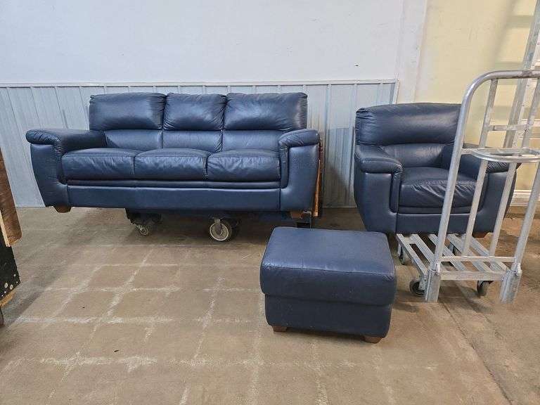 3-pc Blue Leather Sofa Set
