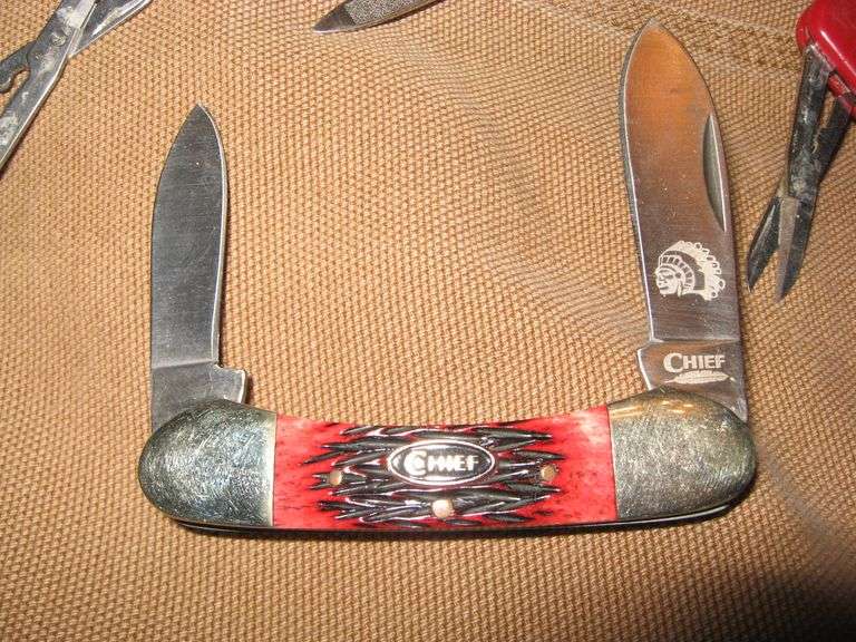 4 KNIVES-3 SWISS ARMY & A CHIEF KNIFE