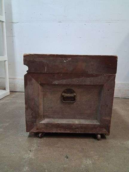 Wooden tool trunk with contents