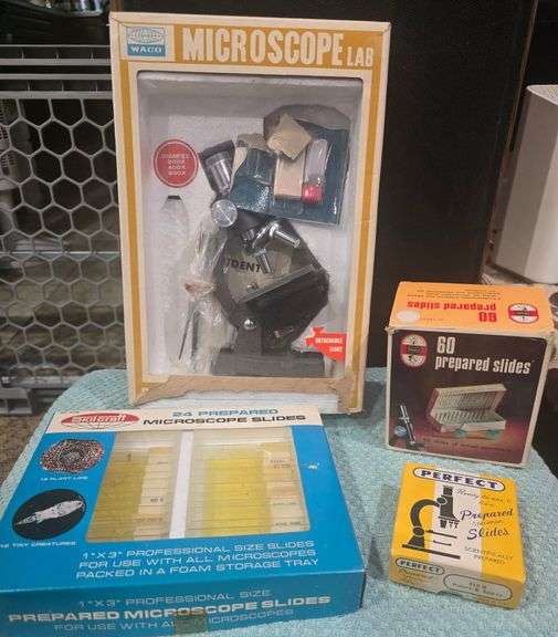 Vintage Microscope Lab w/Assorted Slide's