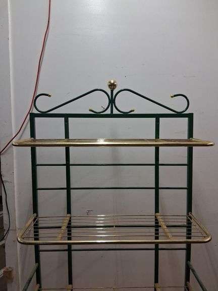 Green and gold metal shelf