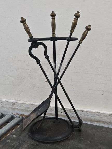 Cast Iron Fireplace Tools with Brass Knobs. 21A