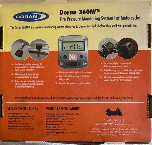 Doran 360M TPMS for Motorcycles, Tire Pressure Monitoring Sysyem