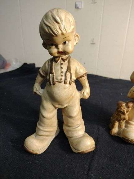 Vintage little boy "empty pockets" and little girl chalkware