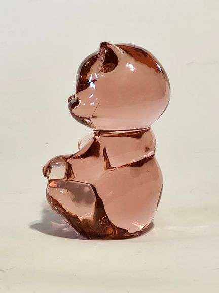 Fenton rose pink glass bear