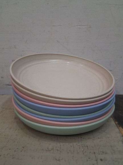 Anchor hocking divided plates, Rubbermaid trays, and wheatstraw plates and cups. 7e