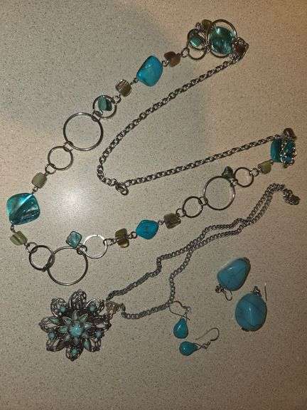Turquoise and silver necklaces and earrings