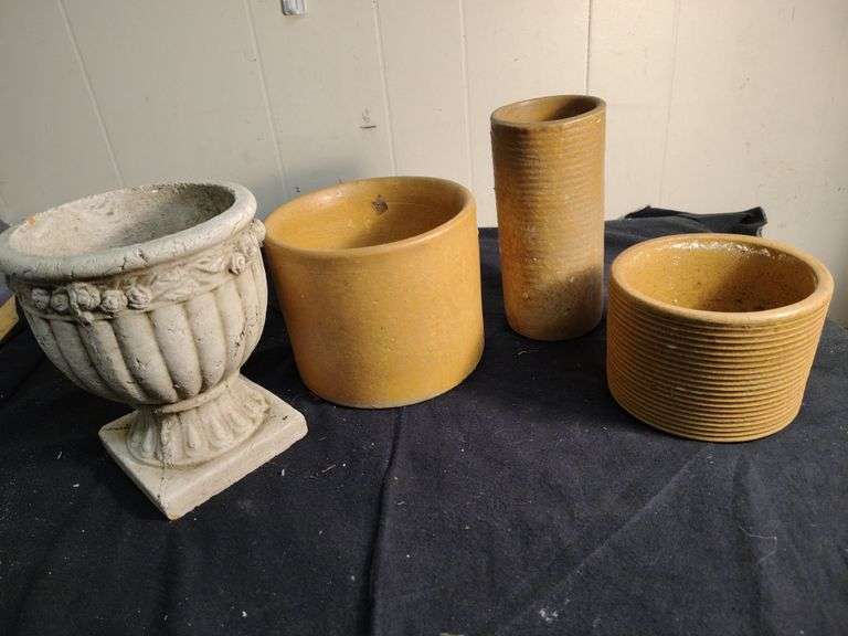 3 Planters and a vase
