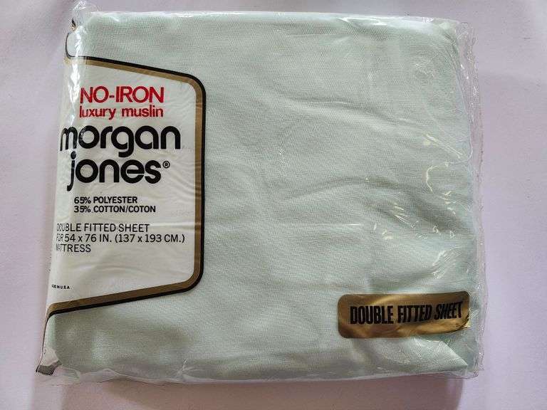 NOS Vintage Morgan Jones mint colored Double Fitted Sheet