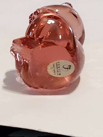 Fenton rose pink glass bear