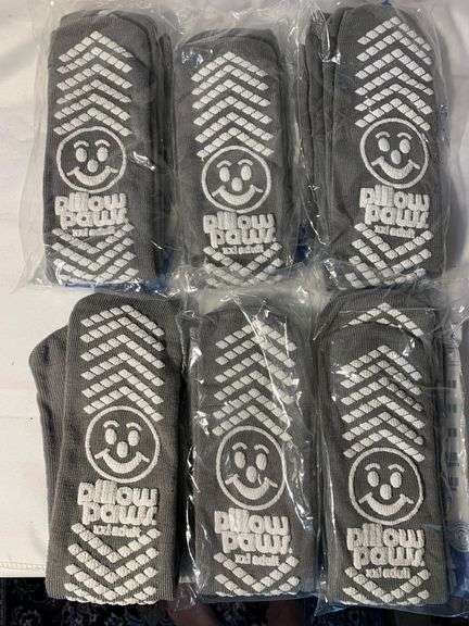XXL Gray Double Tread Slip Stop Socks from Pillow Paws (Terrycloth) (6 Pairs)