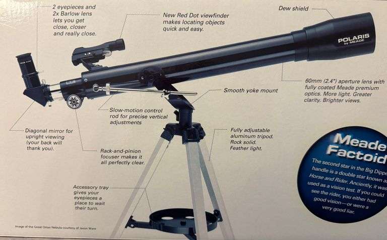 Meade Polaris Refracting Telescope 60AZ-AR, AP 60MM 2.4”, FL 700MM f/11.7