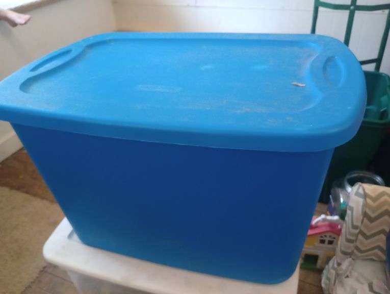 Sterilite 18gal tote with stuffed animals and TY Beanie babies