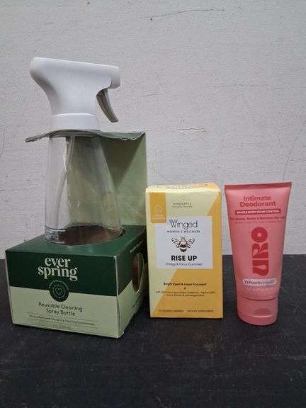 New glass spray bottle, energy gummies, and whole body deodorant. 1b