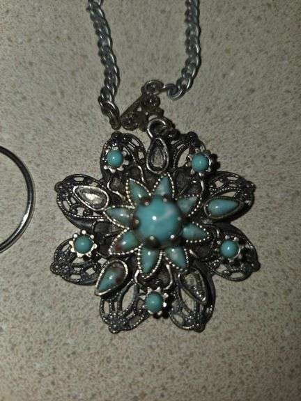 Turquoise and silver necklaces and earrings