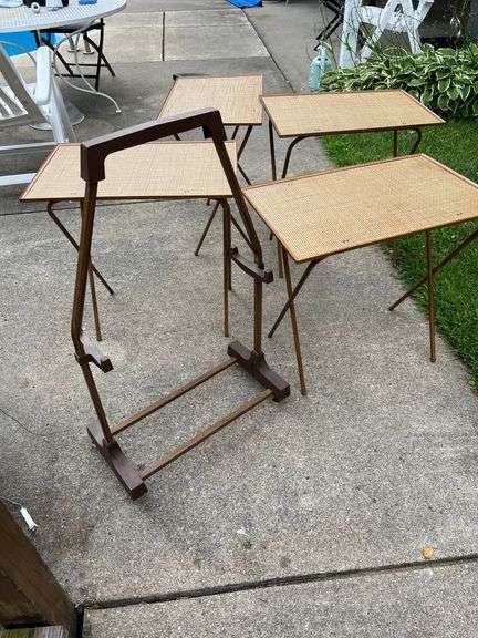60’s MCM Retro TV Tables w/ Mod Grasscloth