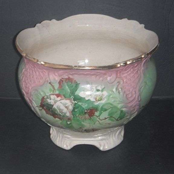 Large 12" Antique footed Hand Decorated Jardinere