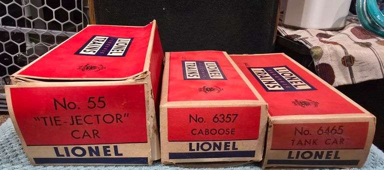 Vintage Lionel #55 "Tie Jector" Car & #6465 Tank Car & #6357 Caboose