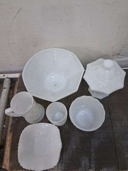 White glass assortment. 1b