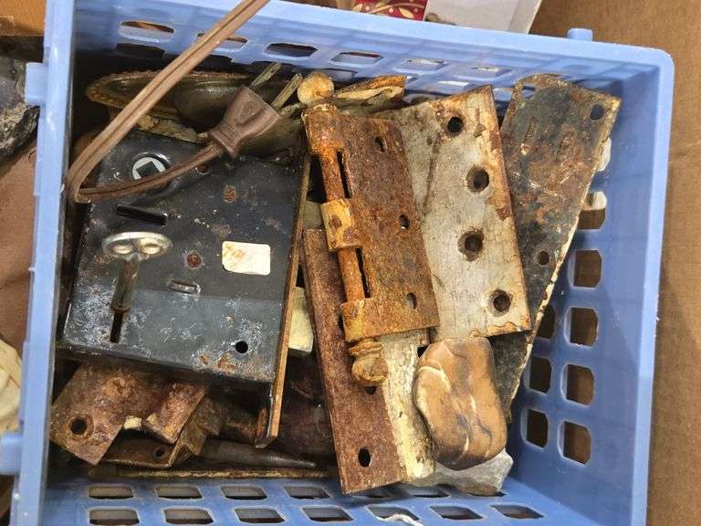 (Box Full of) Misc. Vintage Kitchen Collectibles, Hinges & more. 11B
