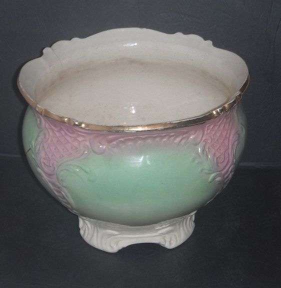 Large 12" Antique footed Hand Decorated Jardinere
