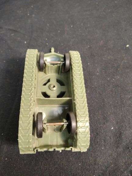 2 Vintage rubber trucks, canon and plastic tank