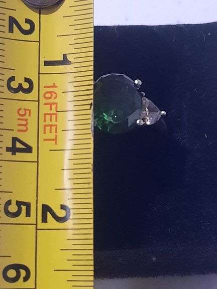 Sz 6.75 Green Stone Sterling Silver Ring