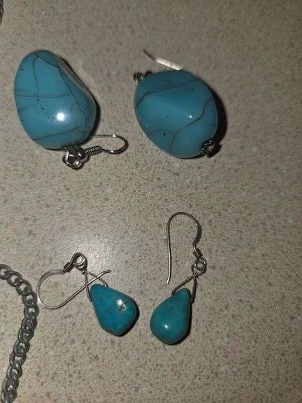 Turquoise and silver necklaces and earrings