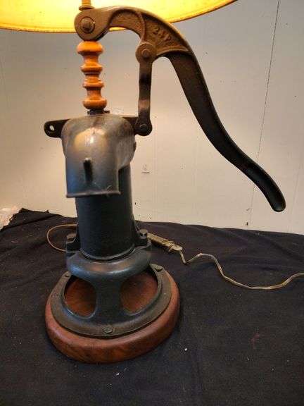 Vintage cast iron  hand pump lamp 31 1/2" tall