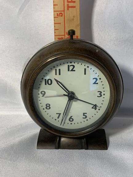 Vintage Bronze Standing Alarm Clock Quartz Battery Operated Working