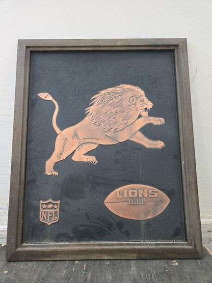 Vintage Acrometal Detroit Lions Copper Wall Plaque. 4A