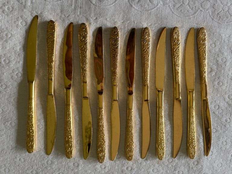 VTG Stanley Roberts Gold Electroplate Rose Royale 6pc Service for 12 + Completer Set