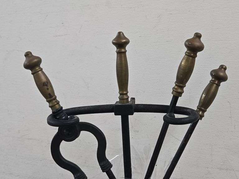 Cast Iron Fireplace Tools with Brass Knobs. 21A